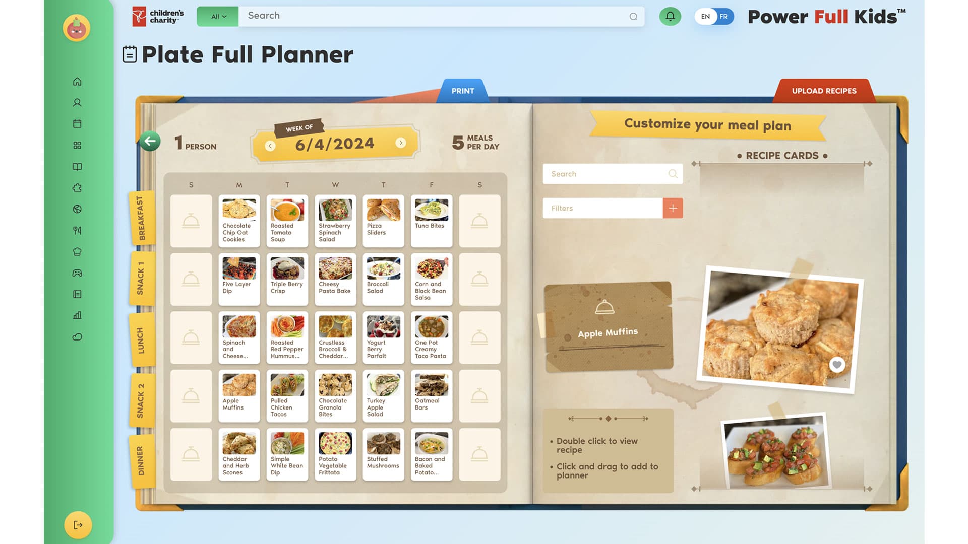Power Full Kids Plate Full Planner interface