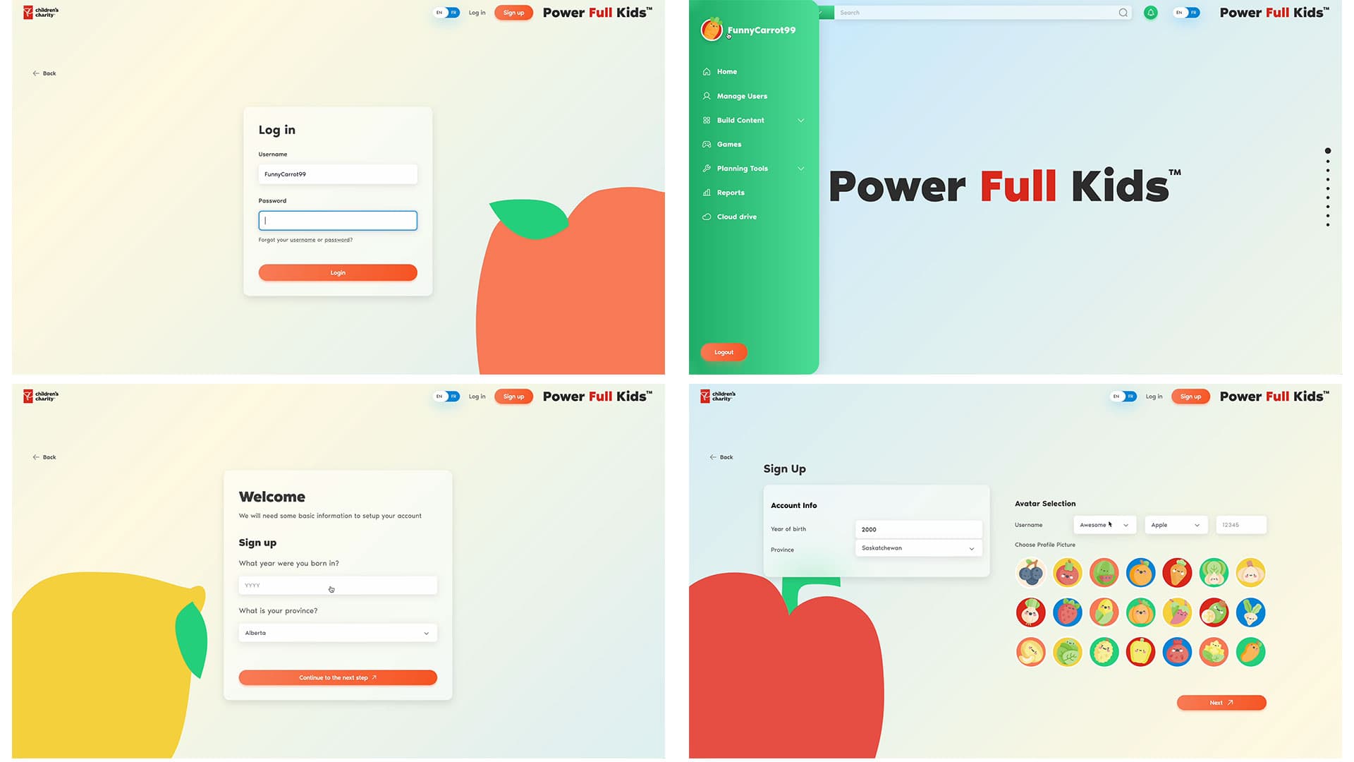 Power Full Kids login screen