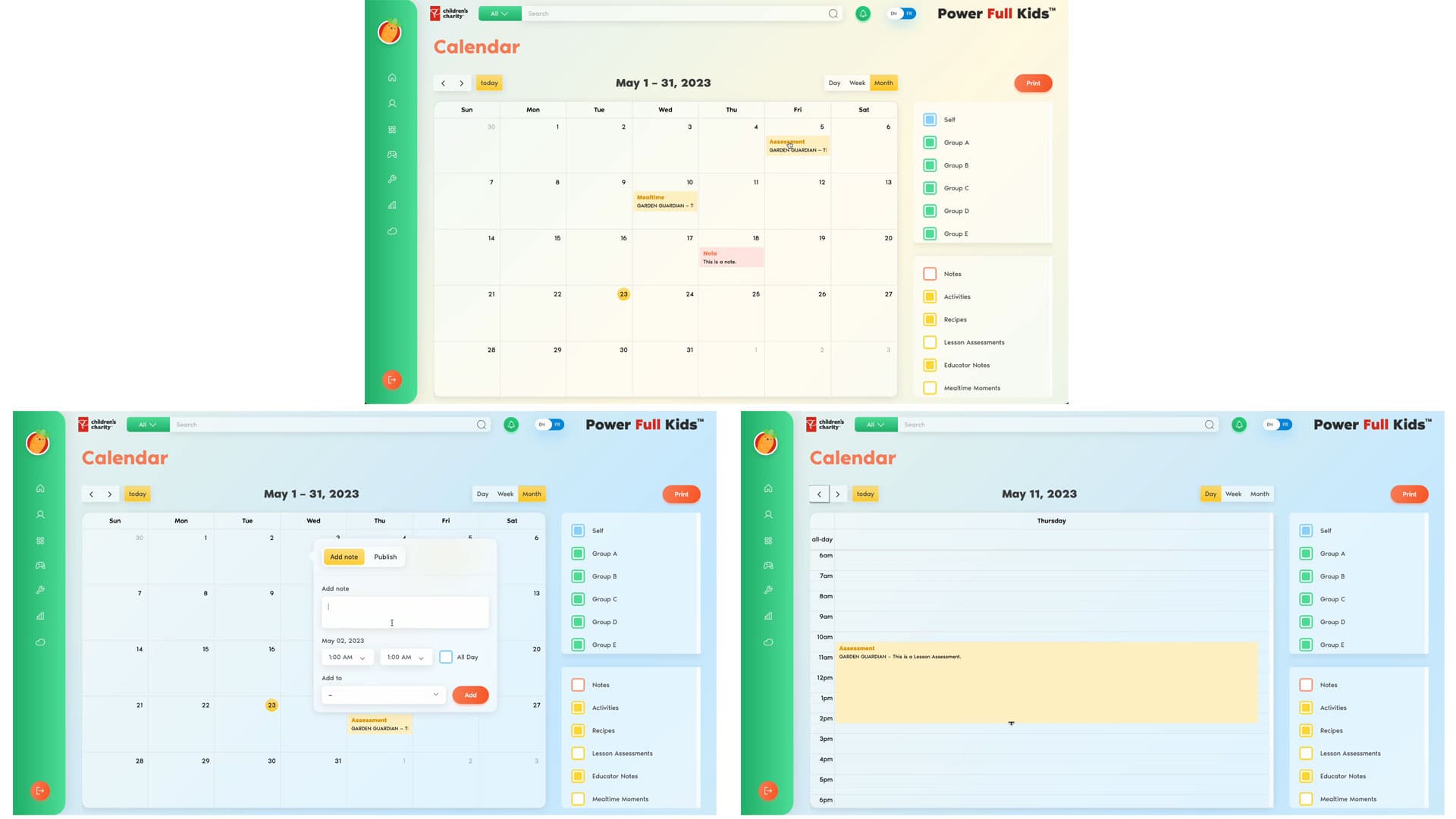 Power Full Kids calendar screen