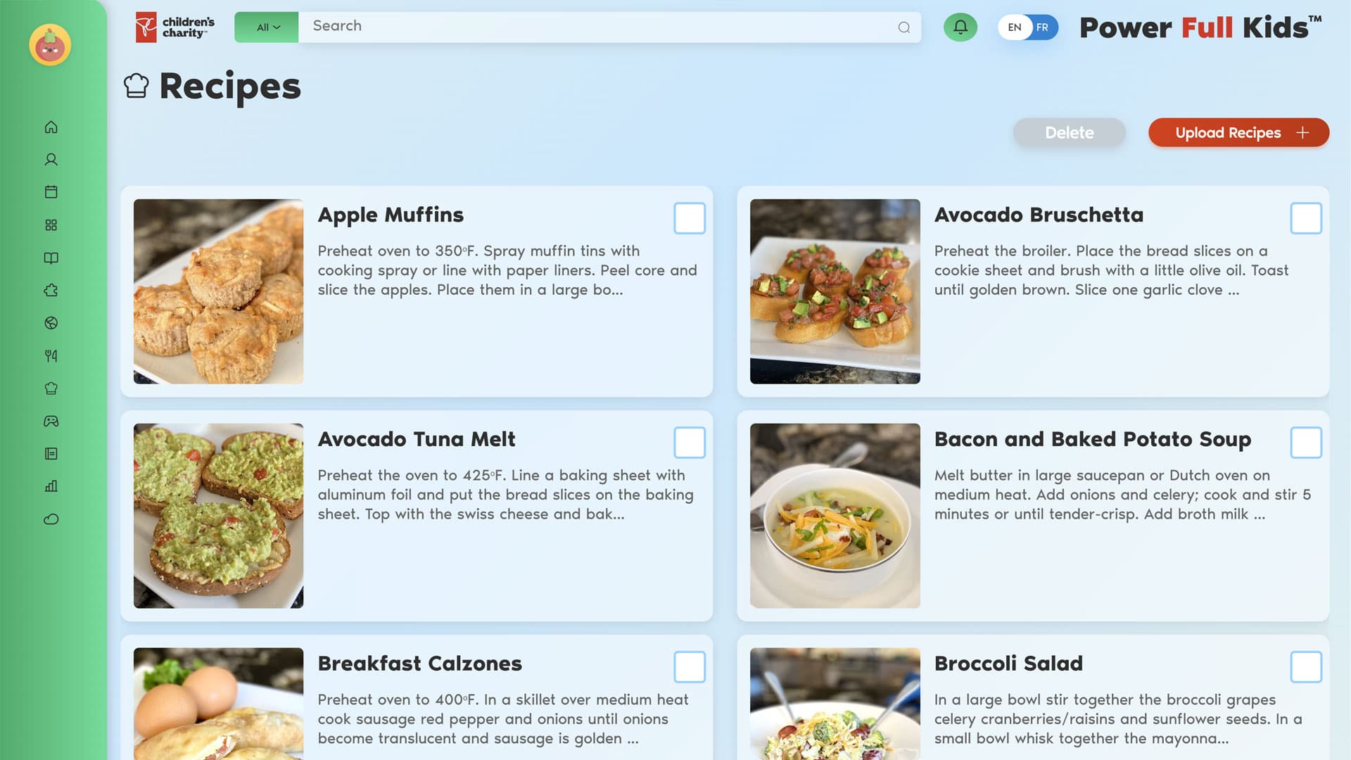 Power Full Kids recipes screen