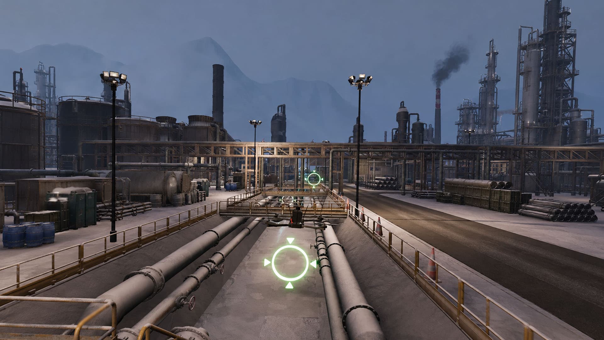 Drone Racer industrial course with a green flight checkpoint