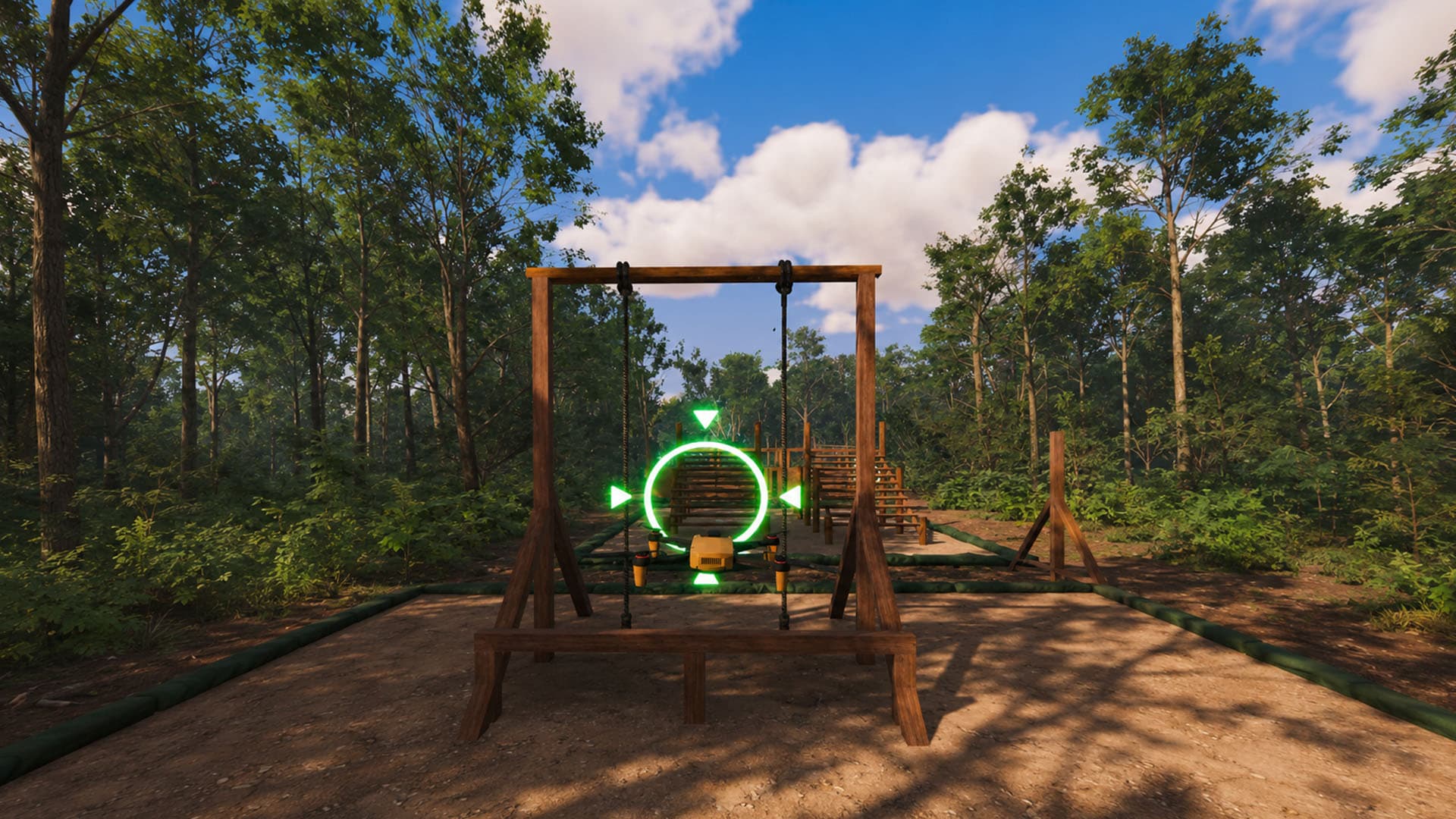 Drone Racer forest obstacle course and flight checkpoint