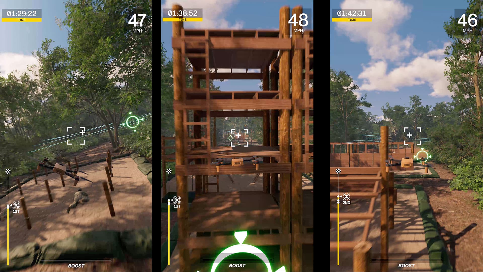 Alpha course gameplay through training towers and obstacle structures