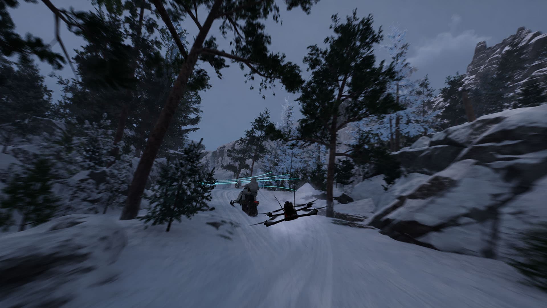 Snowy forest environment from the Bravo course cinematic