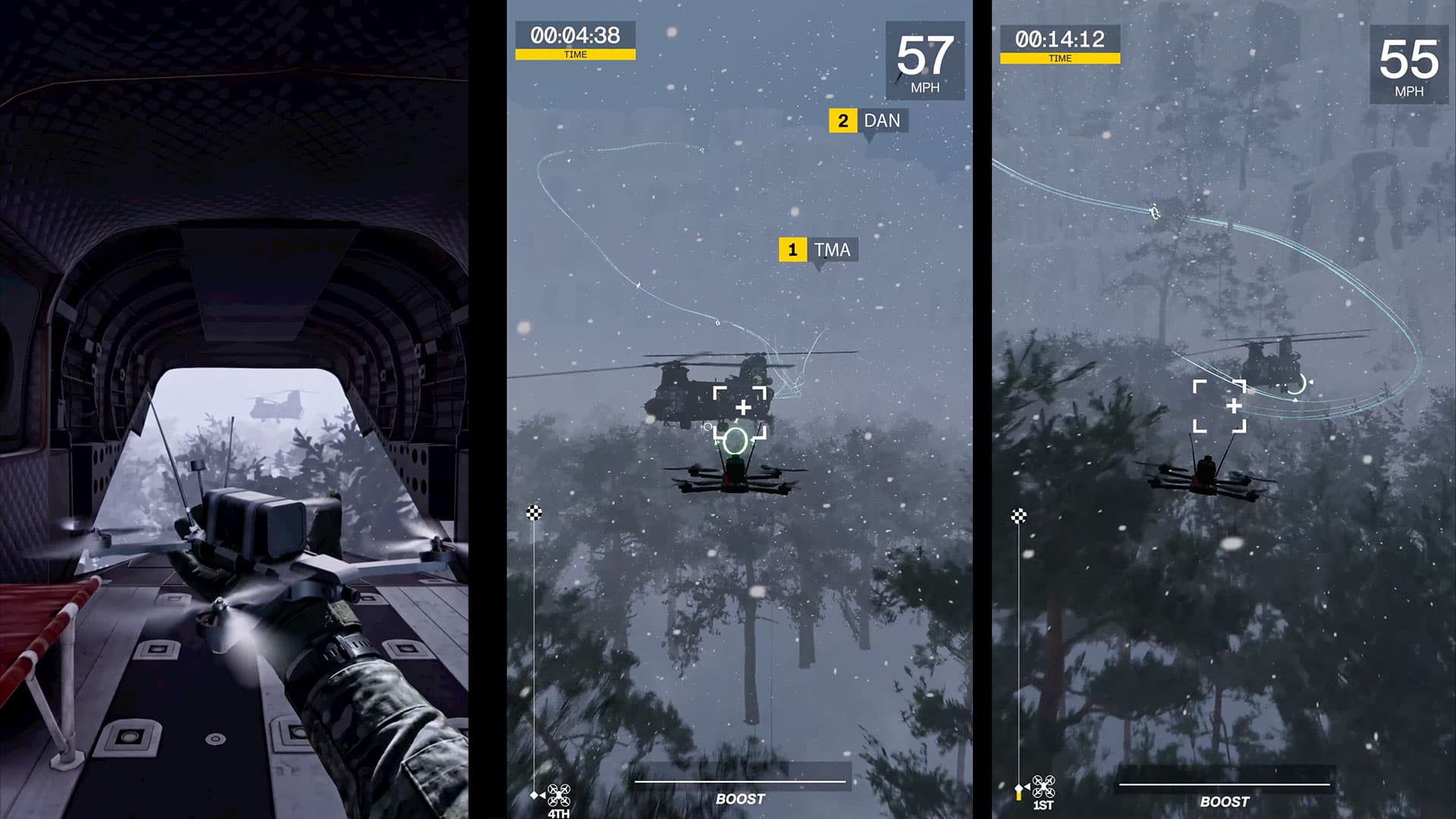 Bravo course gameplay in a snowy mountain environment