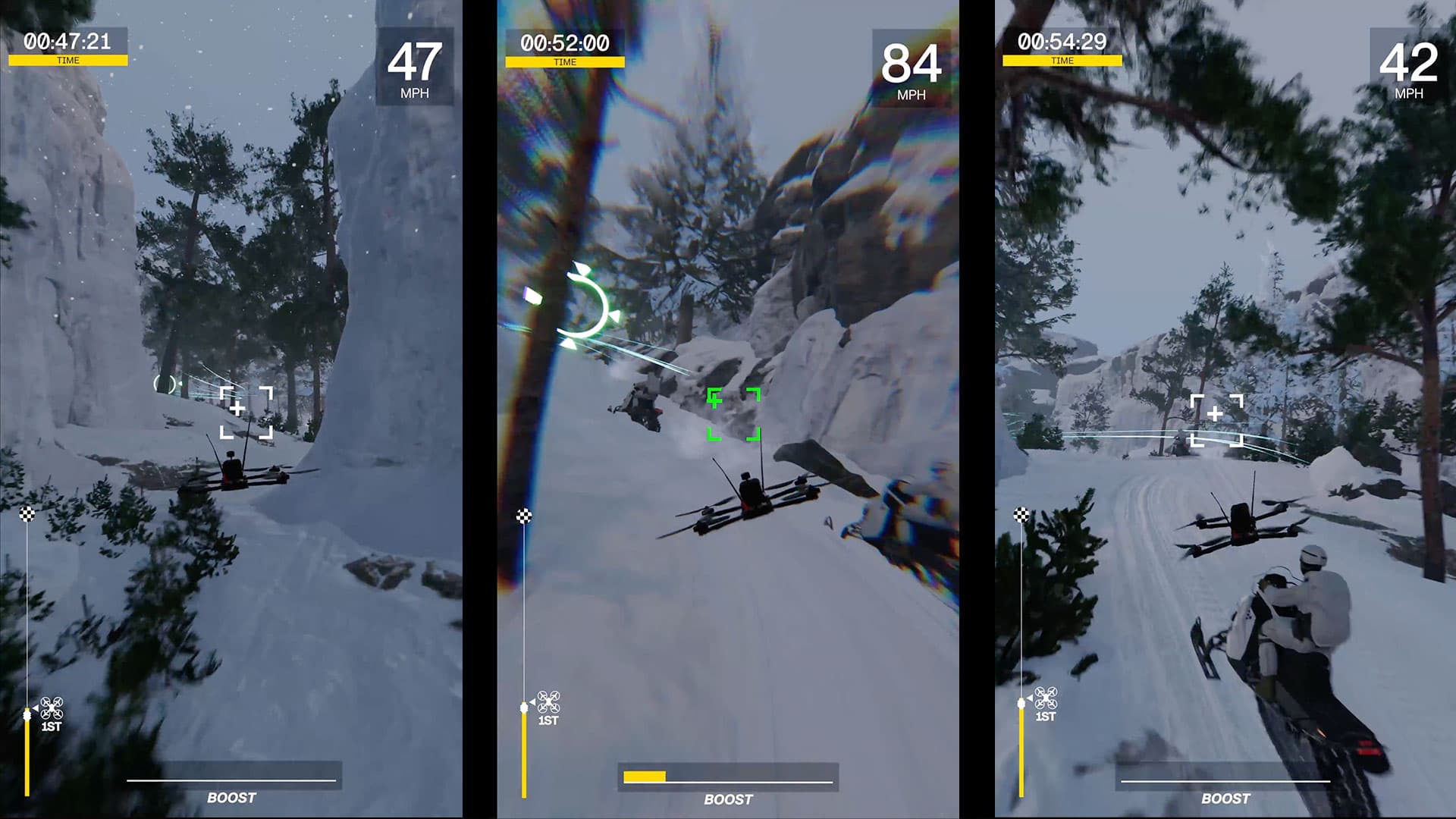 Bravo course gameplay through a snowy forest