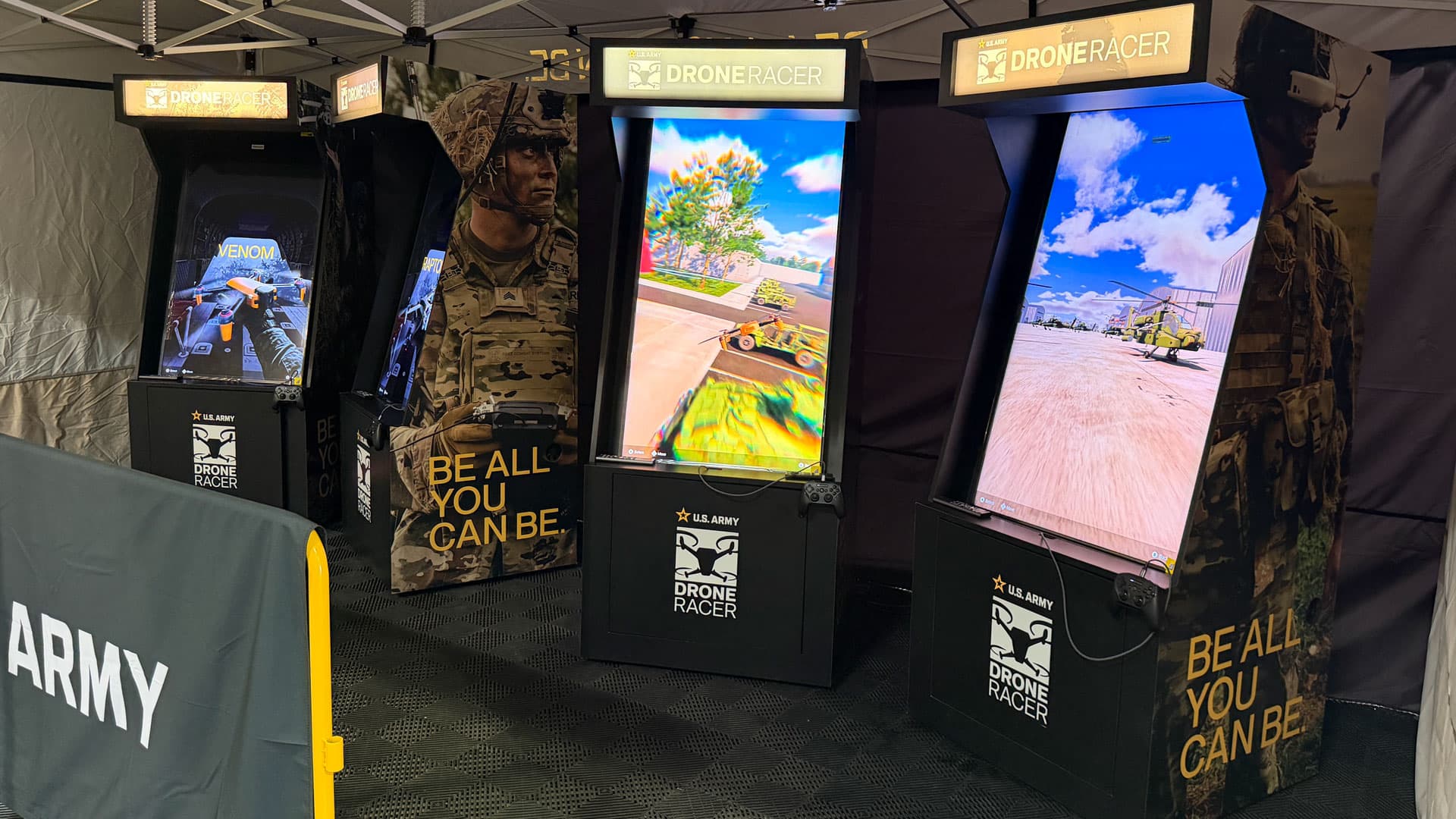 Portable Drone Racer cabinets with vertical gameplay displays