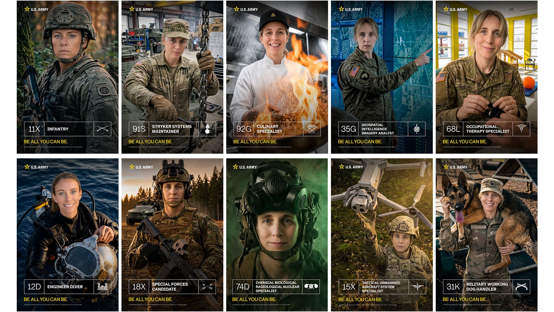 Personalized Army career portraits in different uniforms and settings