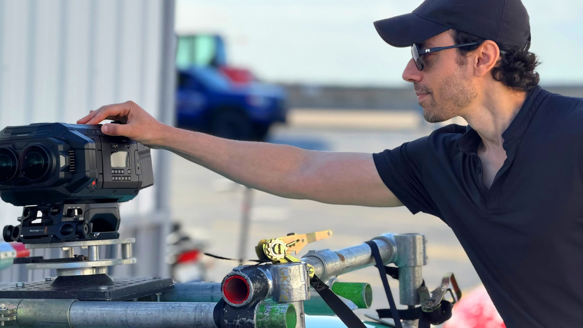 Blackmagic immersive camera mounted on race car